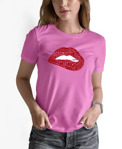 La Pop Art Women's Brooklyn Lips Word Art Long Sleeve T-shirt In Pink