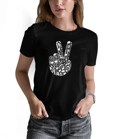 La Pop Art Women's Peace Finger Notes Word Art Long Sleeve T-shirt In Black