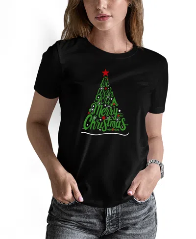 La Pop Art Women's We Wish You A Merry Christmas Word Art Long Sleeve T-shirt In Black
