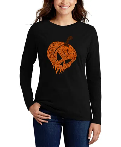 La Pop Art Women's Evil Pumpkin Word Art Long Sleeve T-shirt In Black
