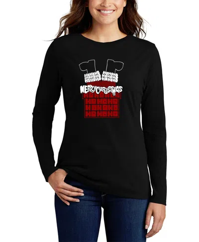 La Pop Art Women's Chimney Santa Word Art Long Sleeve T-shirt In Black