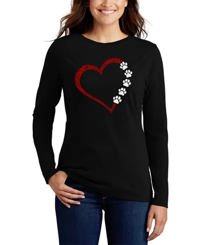 La Pop Art Women's Meow Heart Word Art Long Sleeve T-shirt In Black
