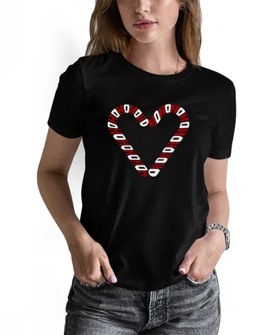 La Pop Art Women's Candy Canes Word Art Long Sleeve T-shirt In Black