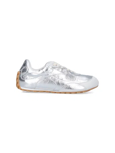 Bottega Veneta Orbit Flash Metallic Leather Sneakers In Silver