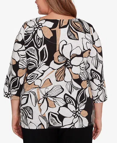 Alfred Dunner Plus Size Floral Leaf Embellished Top In Multi