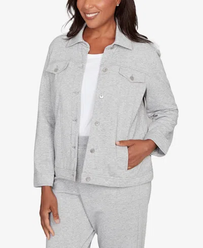 Alfred Dunner Women's Casual Vibe Shimmer Collared Button Jacket In Gray