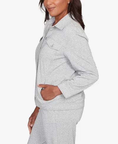 Alfred Dunner Women's Casual Vibe Shimmer Collared Button Jacket In Gray