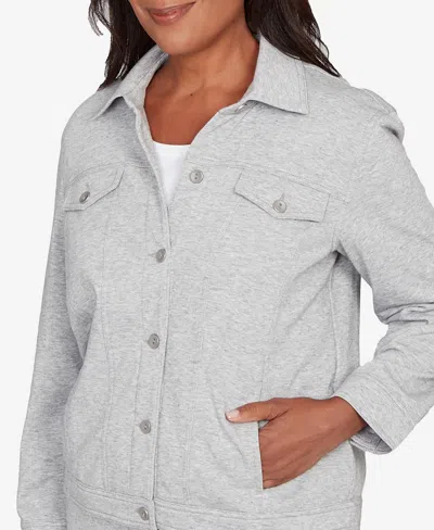 Alfred Dunner Women's Casual Vibe Shimmer Collared Button Jacket In Gray