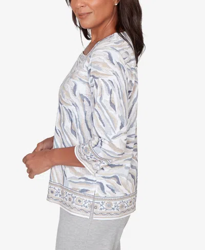 Alfred Dunner Women's Comfort & Joy Square Neck Animal Print Border Top In White