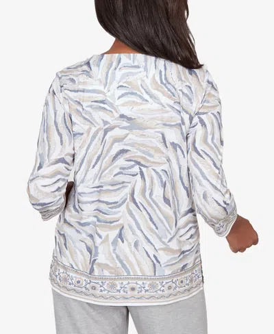 Alfred Dunner Women's Comfort & Joy Square Neck Animal Print Border Top In White