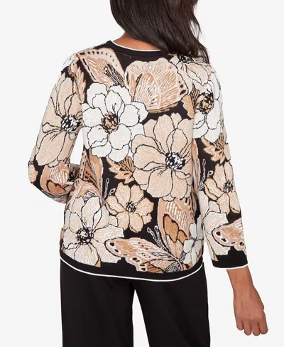 Alfred Dunner Women's Seville Jacquard Floral Butterfly Sweater In Multi