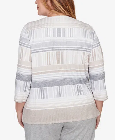 Alfred Dunner Plus Size Comfort & Joy Geometric Stripe Embellished Crew Neck Top In Multi