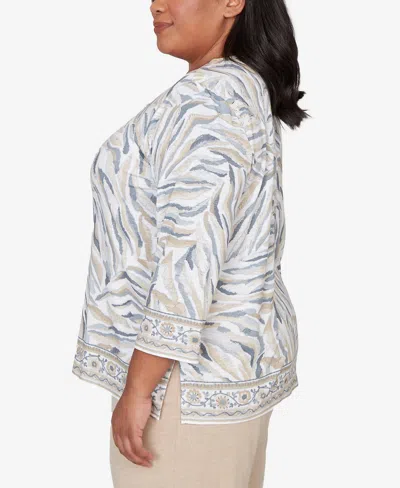 Alfred Dunner Plus Size Comfort & Joy Square Neck Animal Print Border Top In Gray