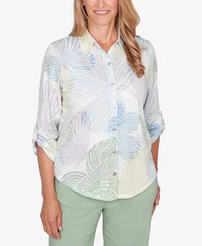 Alfred Dunner Women's St. Augustine Pastel Floral Print Button Down Shirt In Multi