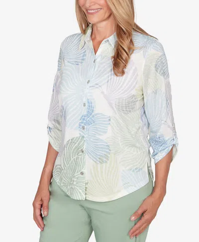 Alfred Dunner Women's St. Augustine Pastel Floral Print Button Down Shirt In Multi