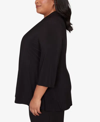 Alfred Dunner Plus Size Seville Border Print Two In One Top In Black