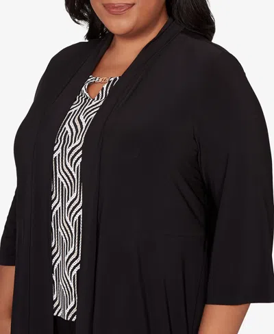 Alfred Dunner Plus Size Seville Border Print Two In One Top In Black