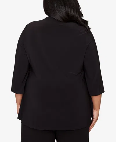 Alfred Dunner Plus Size Seville Border Print Two In One Top In Black