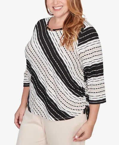 Alfred Dunner Plus Size Seville Embellished Diagonal Textured Stripe Top In Multi