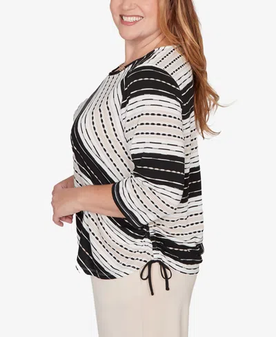 Alfred Dunner Plus Size Seville Embellished Diagonal Textured Stripe Top In Multi