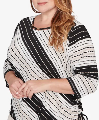 Alfred Dunner Plus Size Seville Embellished Diagonal Textured Stripe Top In Multi