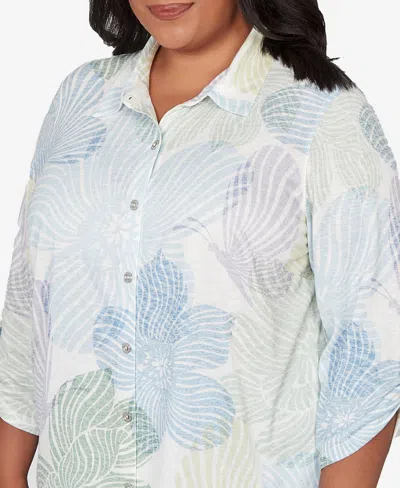 Alfred Dunner Plus Size St. Augustine Pastel Floral Print Button Down Shirt In White