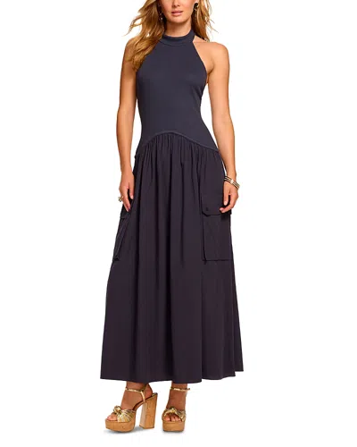 Ramy Brook Simonne Mixed Media Halter Dress In Blue
