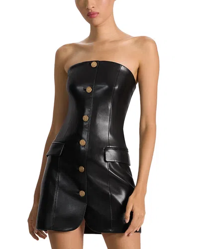 Alice And Olivia Madison Faux Leather Strapless Dress In Black