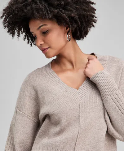 And Now This Women's Drop-shoulder V-neck Sweater, Macy's Exclusive In Brown