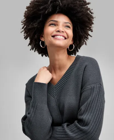 And Now This Women's Drop-shoulder V-neck Sweater, Macy's Exclusive In Black