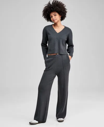 And Now This Women's Seamed Knit Wide-leg Pants, Macy's Exclusive In Black