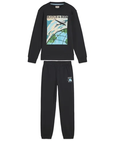 Scotch & Soda Boys' 8-16 Crewneck Sweatshirt And Jogger Pants, 2-piece Set In Black