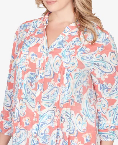 Ruby Rd. Plus Size Paisley Silky Gauze Button Front Top In Pink