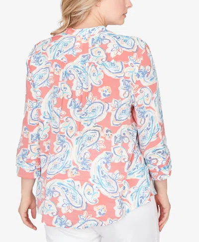 Ruby Rd. Plus Size Paisley Silky Gauze Button Front Top In Pink