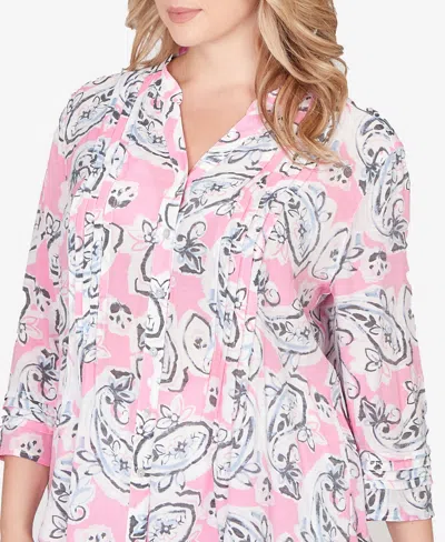 Ruby Rd. Plus Size Paisley Silky Gauze Button Front Top In Pink