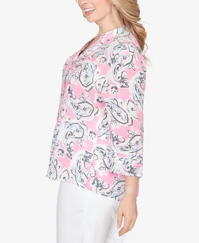 Ruby Rd. Plus Size Paisley Silky Gauze Button Front Top In Pink