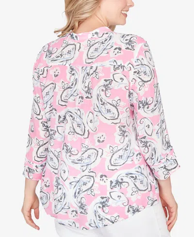 Ruby Rd. Plus Size Paisley Silky Gauze Button Front Top In Pink