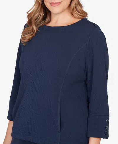 Ruby Rd. Plus Size Abstract Textured Pucker Knit Boxy Top In Blue