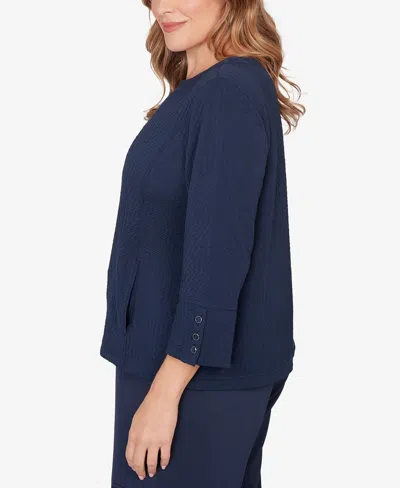 Ruby Rd. Plus Size Abstract Textured Pucker Knit Boxy Top In Blue