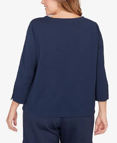 Ruby Rd. Plus Size Abstract Textured Pucker Knit Boxy Top In Blue
