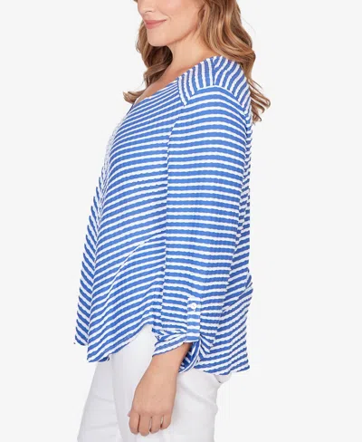 Ruby Rd. Plus Size Mitered Scallop Stripe Tunic Top In Blue