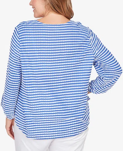 Ruby Rd. Plus Size Mitered Scallop Stripe Tunic Top In Blue