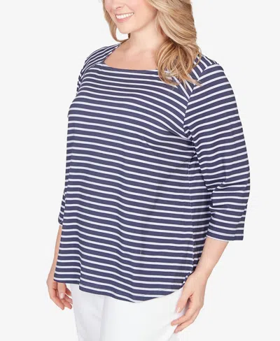 Ruby Rd. Plus Size Classic Marine Stripe Knit Top In Blue