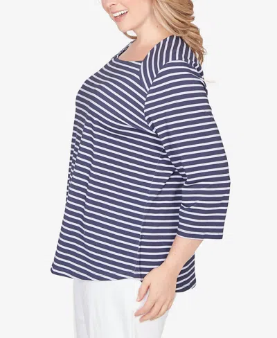 Ruby Rd. Plus Size Classic Marine Stripe Knit Top In Blue