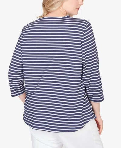 Ruby Rd. Plus Size Classic Marine Stripe Knit Top In Blue