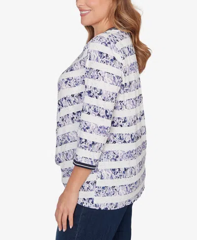 Ruby Rd. Plus Size Floral Stripe Twist Front Knit Top In White