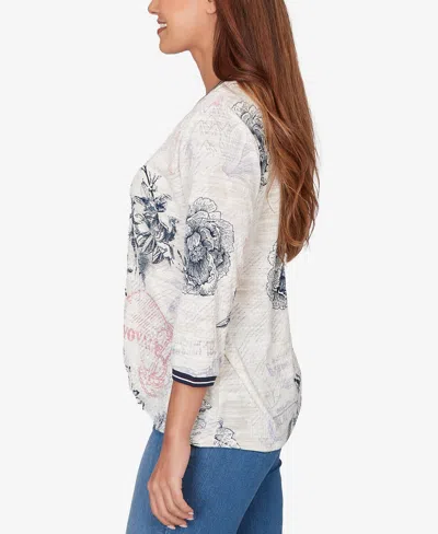 Ruby Rd. Petite Botanical Stamp Knit Twist Front Top In Multi