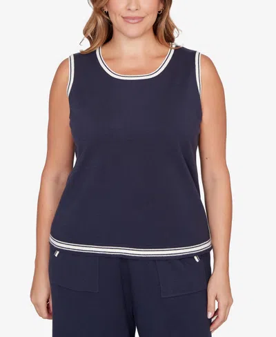 Ruby Rd. Plus Size Tipped Trim Sweater Tank Top In Blue