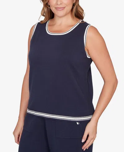 Ruby Rd. Plus Size Tipped Trim Sweater Tank Top In Blue
