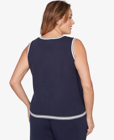 Ruby Rd. Plus Size Tipped Trim Sweater Tank Top In Blue